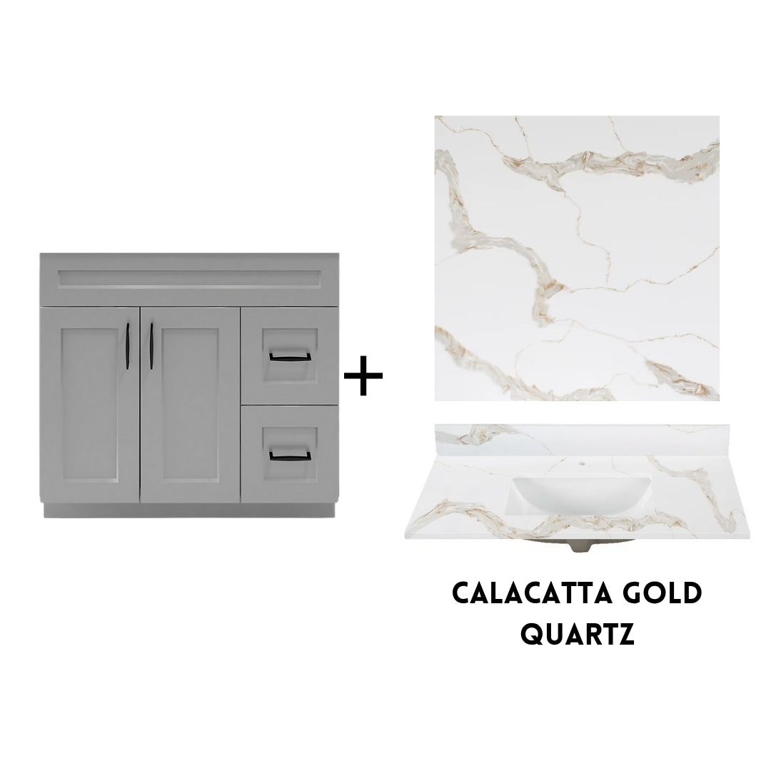 RTA Light Grey Shaker 36" Freestanding Bathroom Vanity Combo Base with Optional Quartz or Ceramic Countertop