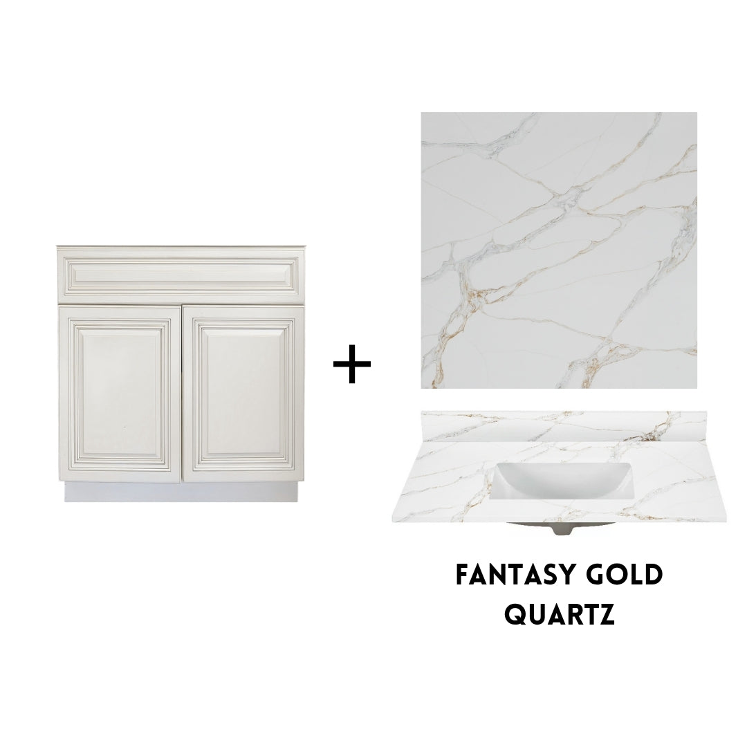 RTA Antique White Raised Panel 30" Freestanding Bathroom Vanity Sink Base with Optional Quartz or Ceramic Countertop