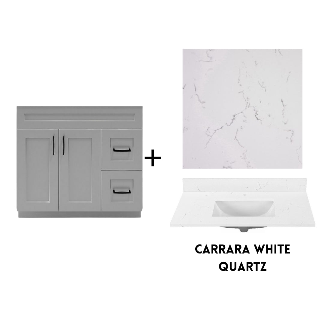 RTA Light Grey Shaker 36" Freestanding Bathroom Vanity Combo Base with Optional Quartz or Ceramic Countertop