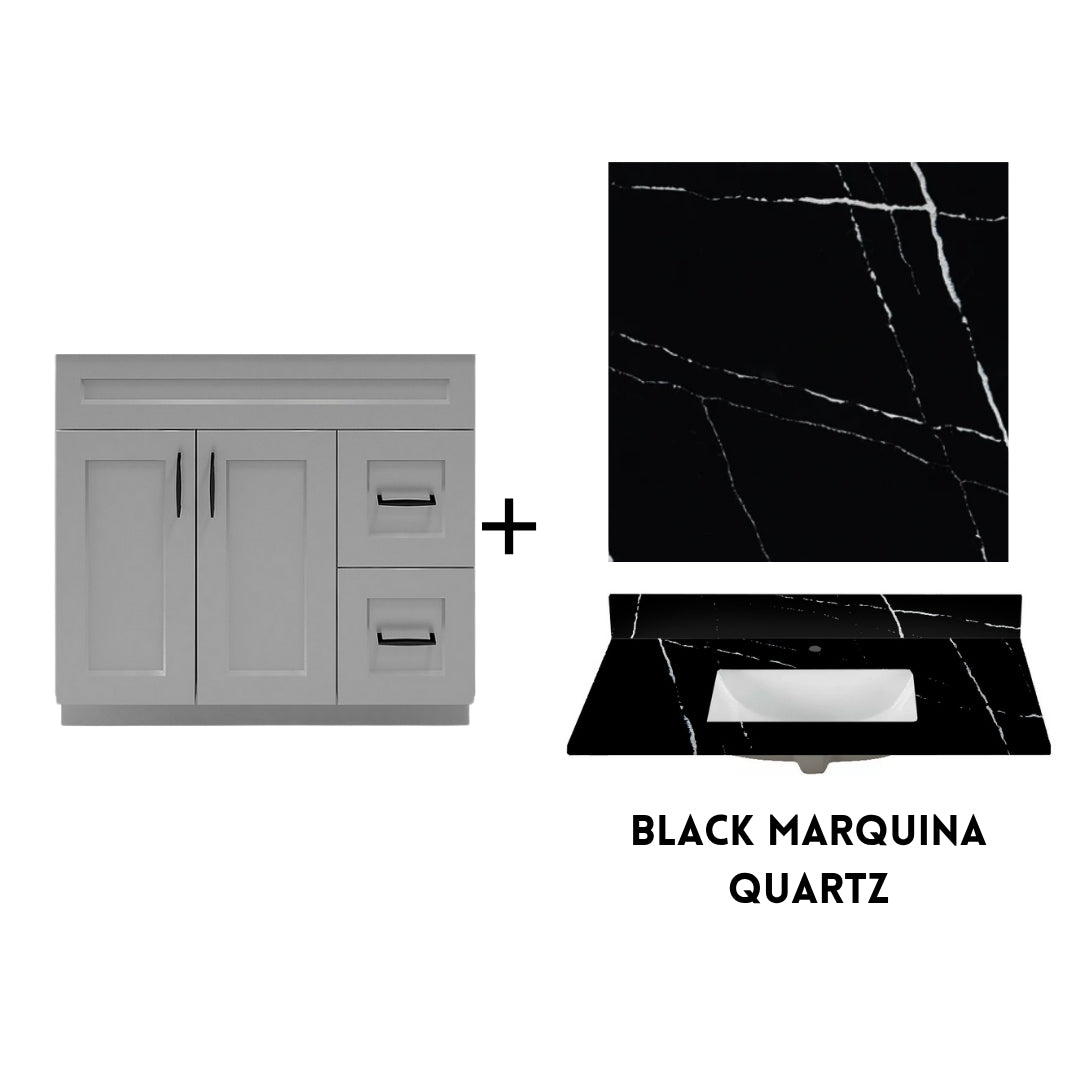 RTA Light Grey Shaker 36" Freestanding Bathroom Vanity Combo Base with Optional Quartz or Ceramic Countertop