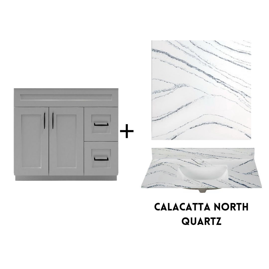 RTA Light Grey Shaker 36" Freestanding Bathroom Vanity Combo Base with Optional Quartz or Ceramic Countertop