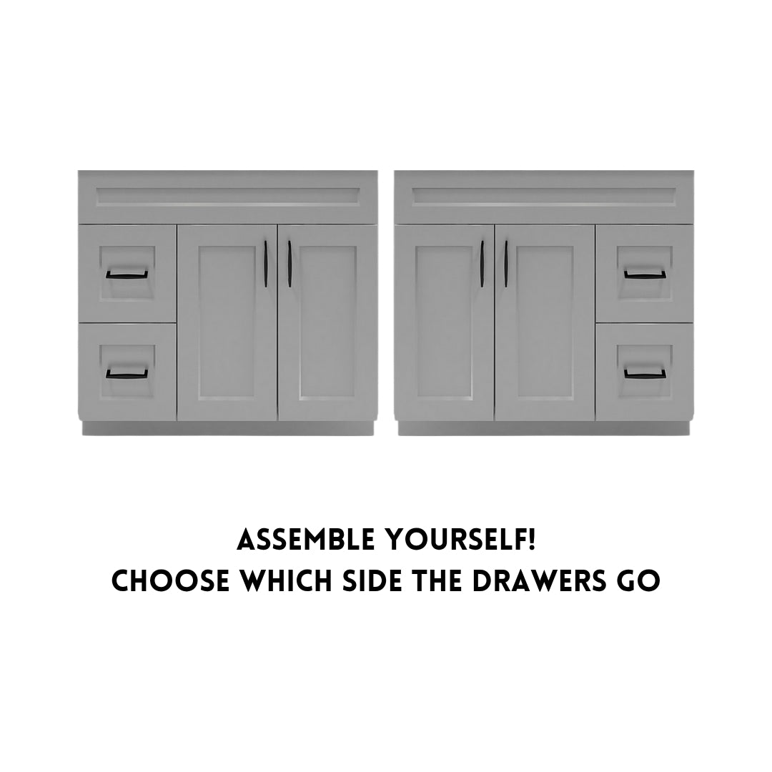 RTA Light Grey Shaker 36" Freestanding Bathroom Vanity Combo Base with Optional Quartz or Ceramic Countertop