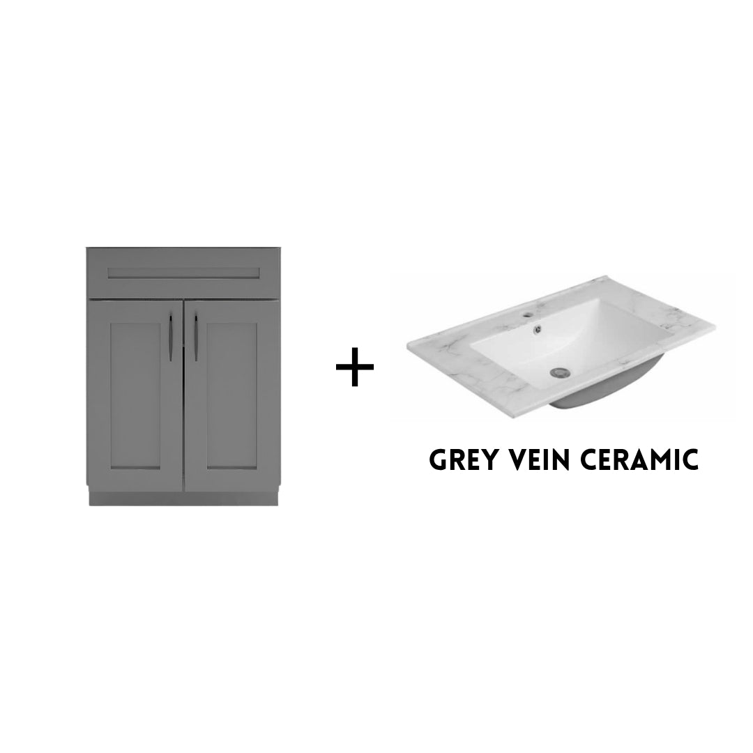 RTA Dark Grey Shaker 24" Freestanding Bathroom Vanity Sink Base with Optional Quartz or Ceramic Countertop