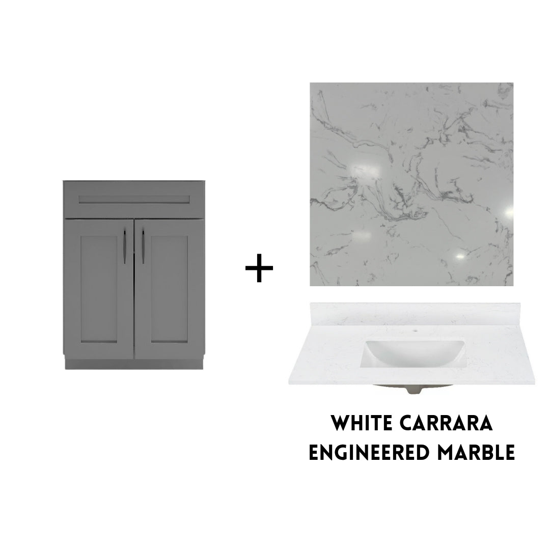 RTA Dark Grey Shaker 24" Freestanding Bathroom Vanity Sink Base with Optional Quartz or Ceramic Countertop