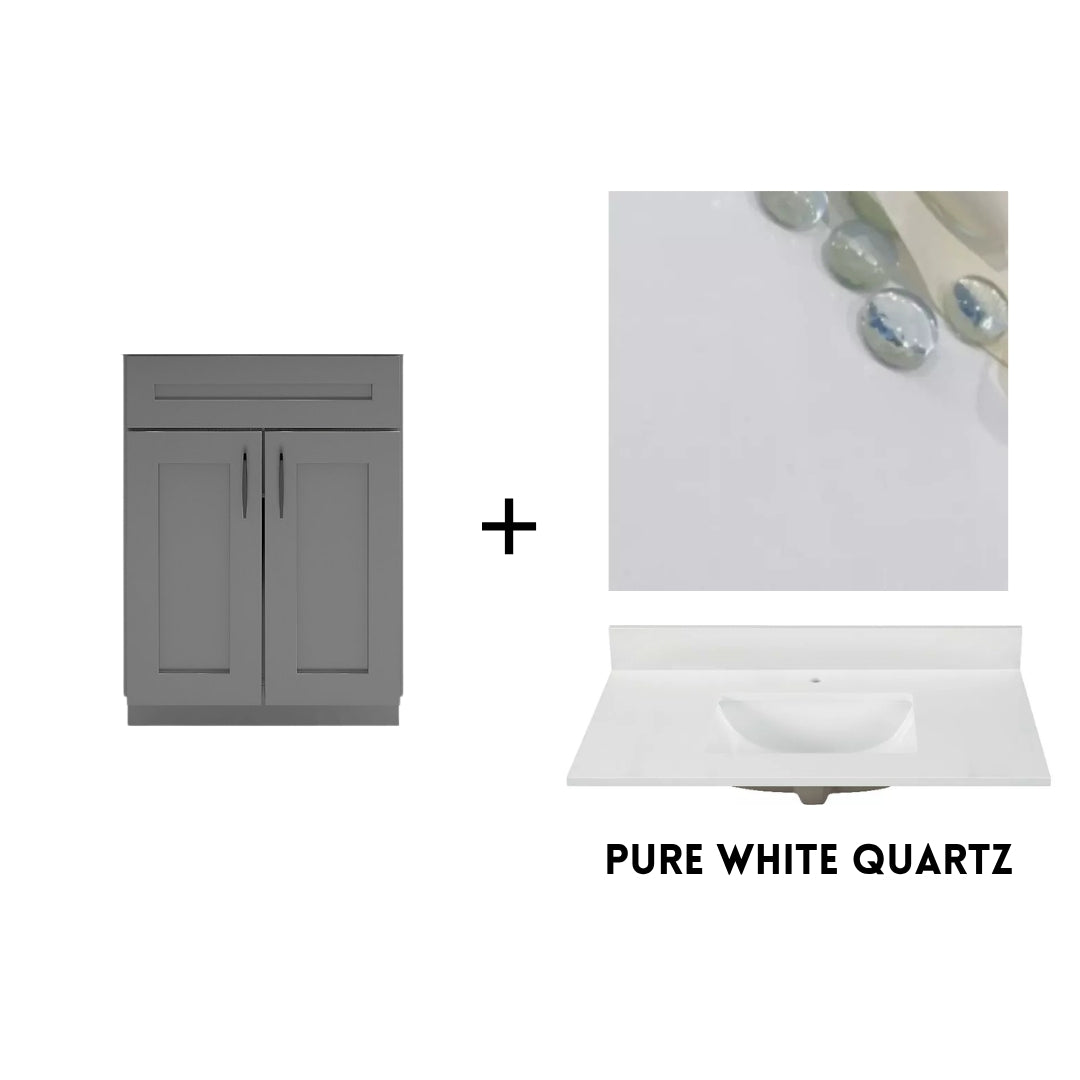 RTA Dark Grey Shaker 24" Freestanding Bathroom Vanity Sink Base with Optional Quartz or Ceramic Countertop