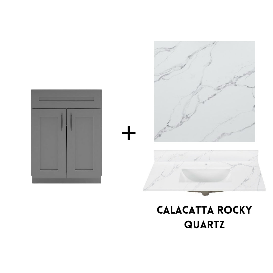 RTA Dark Grey Shaker 24" Freestanding Bathroom Vanity Sink Base with Optional Quartz or Ceramic Countertop