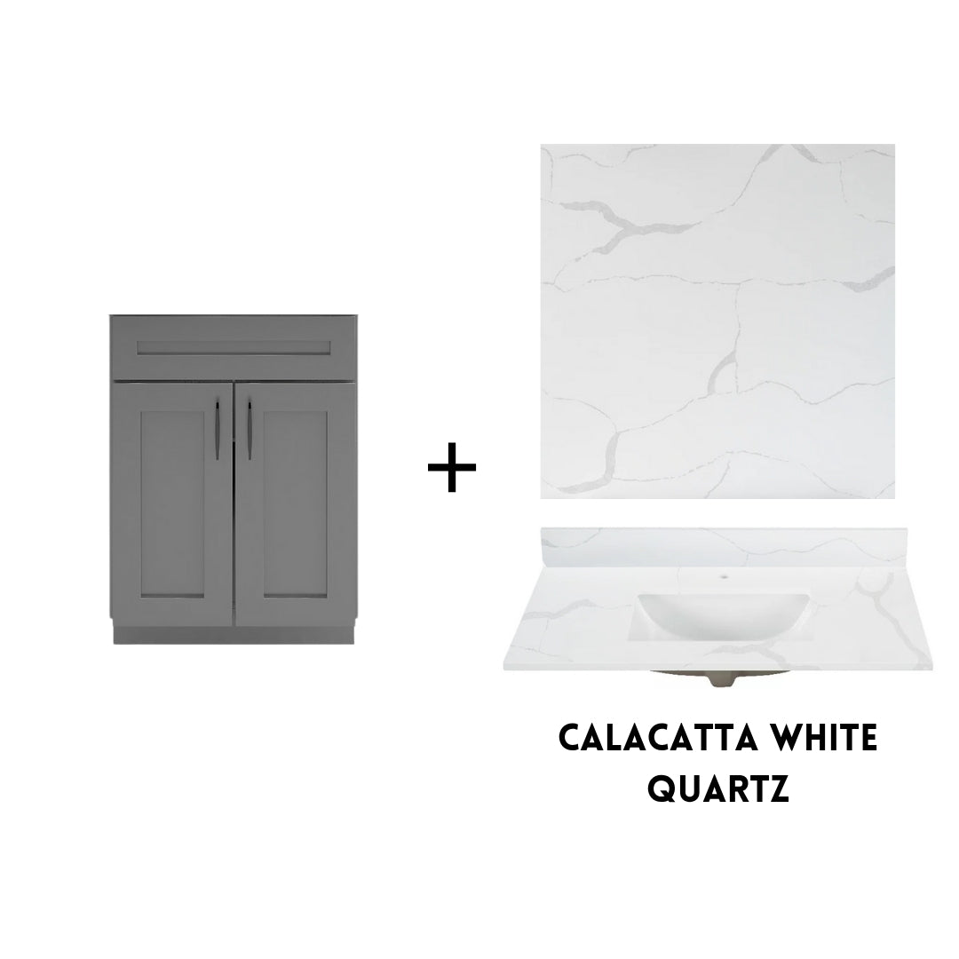 RTA Dark Grey Shaker 24" Freestanding Bathroom Vanity Sink Base with Optional Quartz or Ceramic Countertop