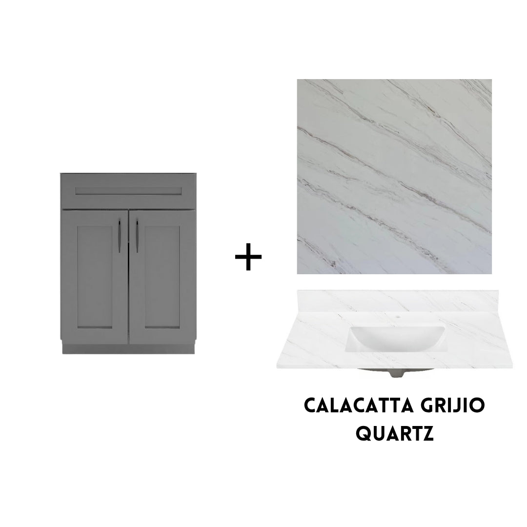 RTA Dark Grey Shaker 24" Freestanding Bathroom Vanity Sink Base with Optional Quartz or Ceramic Countertop