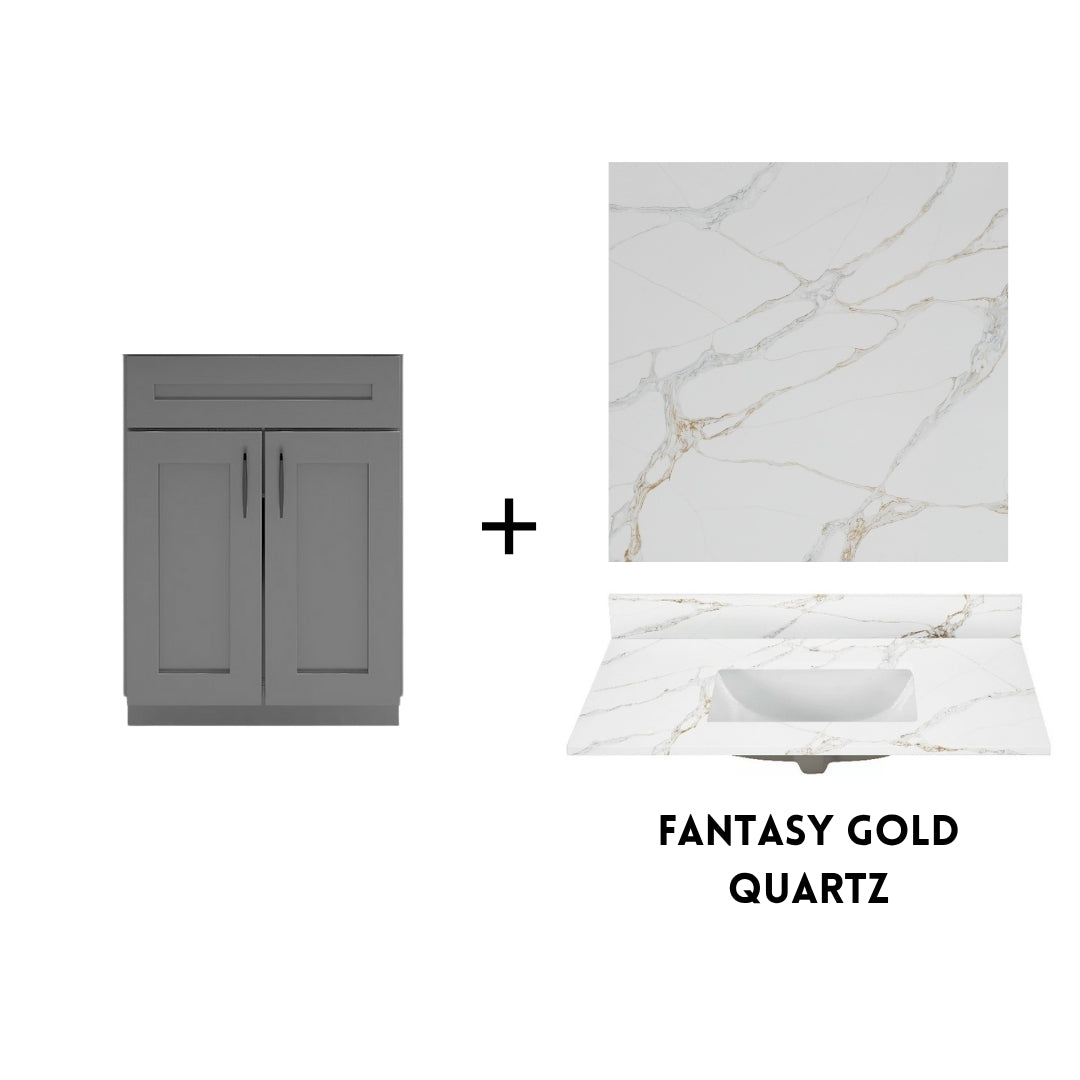 RTA Dark Grey Shaker 24" Freestanding Bathroom Vanity Sink Base with Optional Quartz or Ceramic Countertop