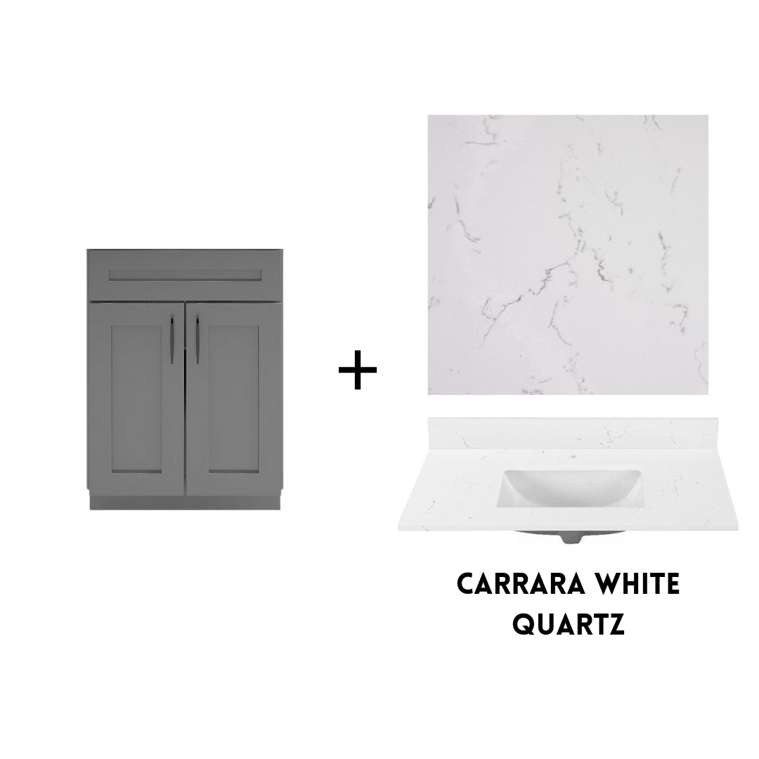 RTA Dark Grey Shaker 24" Freestanding Bathroom Vanity Sink Base with Optional Quartz or Ceramic Countertop