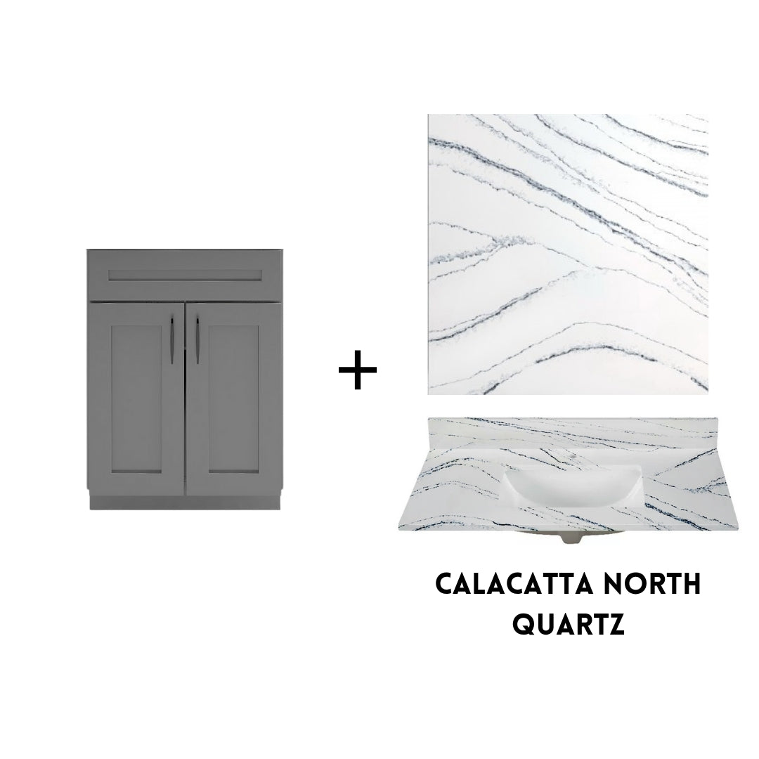 RTA Dark Grey Shaker 24" Freestanding Bathroom Vanity Sink Base with Optional Quartz or Ceramic Countertop