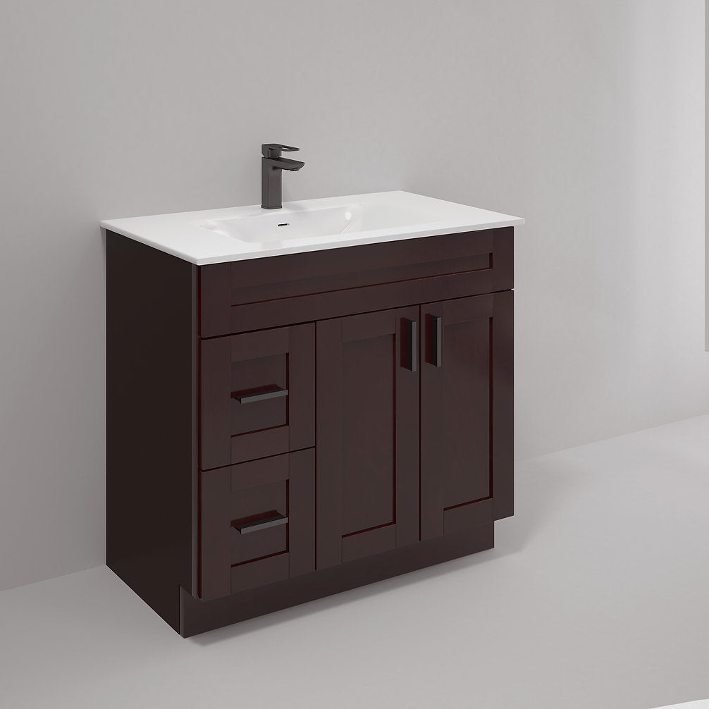 RTA Espresso Shaker 36" Freestanding Bathroom Vanity Combo Base with Optional Quartz or Ceramic Countertop