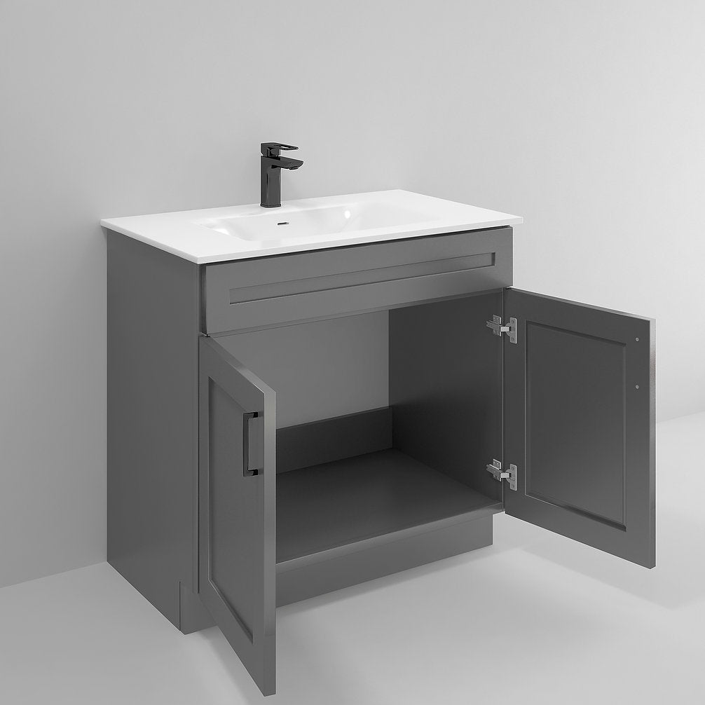 RTA Dark Grey Shaker 36" Freestanding Bathroom Vanity Sink Base with Optional Quartz or Ceramic Countertop