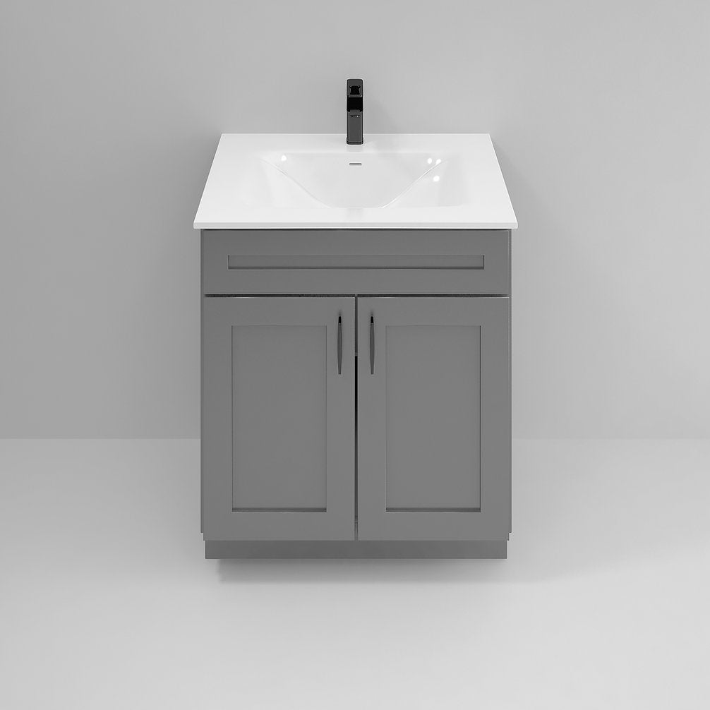 RTA Dark Grey Shaker 30" Freestanding Bathroom Vanity Sink Base with Optional Quartz or Ceramic Countertop