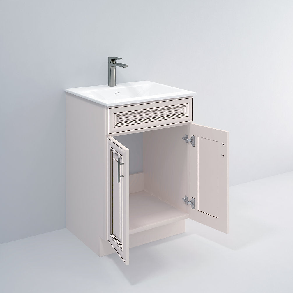 RTA Antique White Raised Panel 24" Freestanding Bathroom Vanity Sink Base with Optional Quartz or Ceramic Countertop