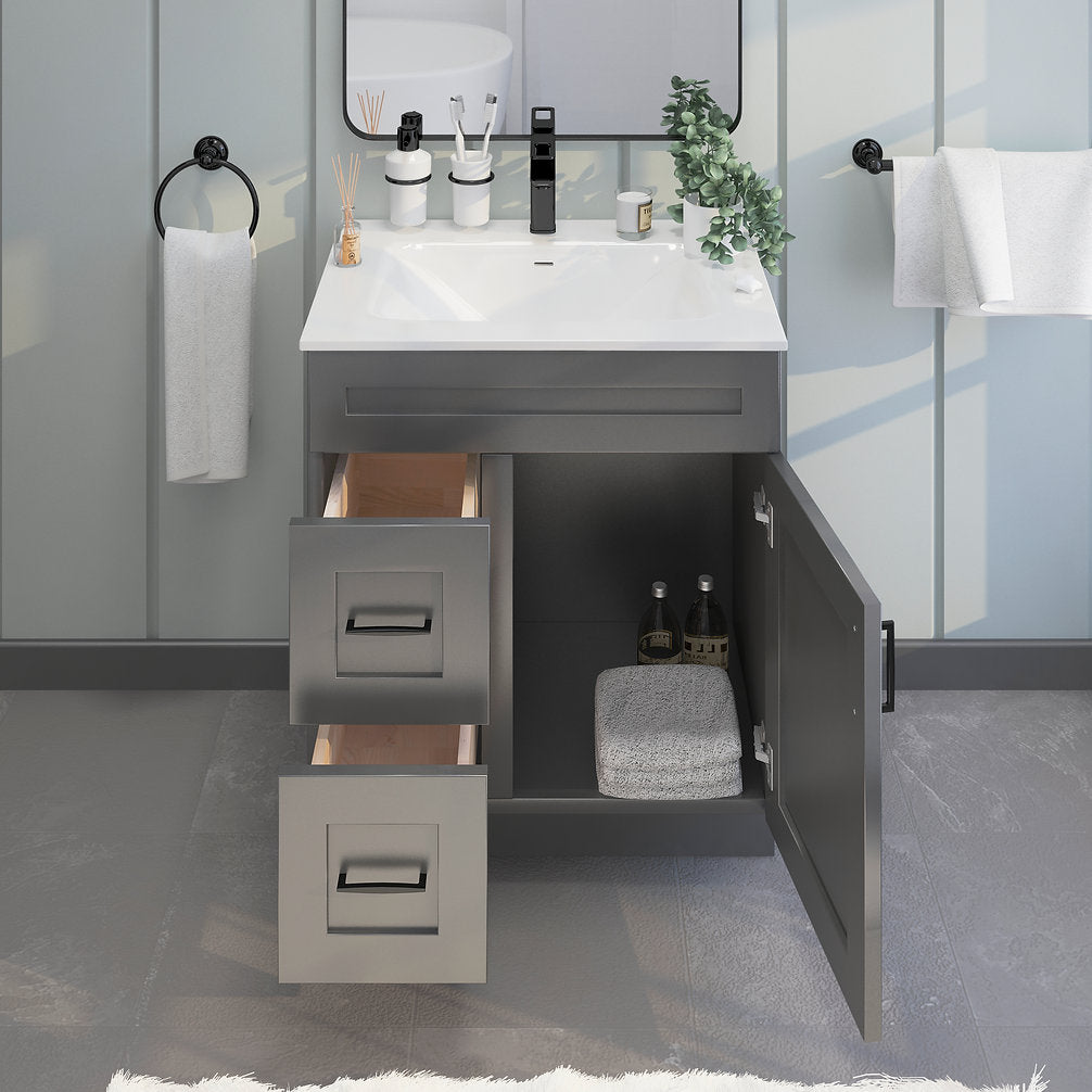 RTA Dark Grey Shaker 30" Freestanding Bathroom Vanity Combo Base with Optional Quartz or Ceramic Countertop