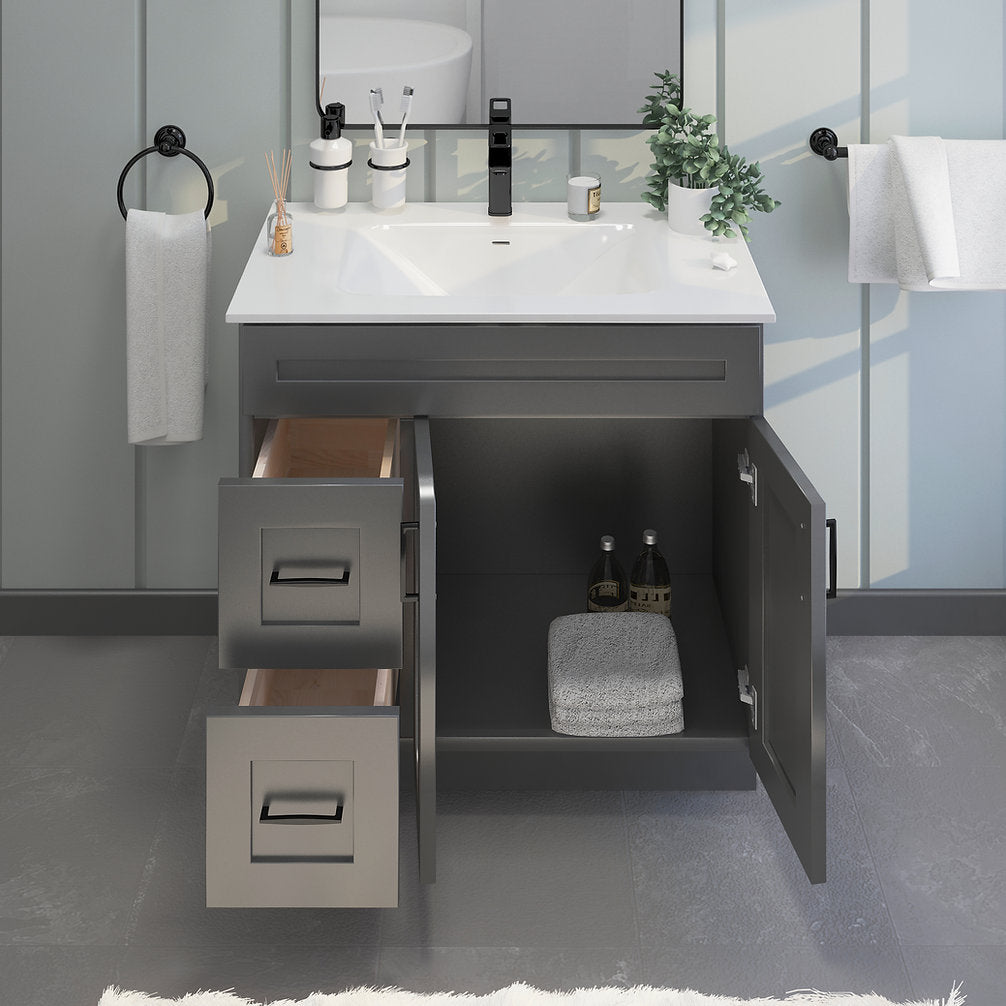 RTA Dark Grey Shaker 36" Freestanding Bathroom Vanity Combo Base with Optional Quartz or Ceramic Countertop