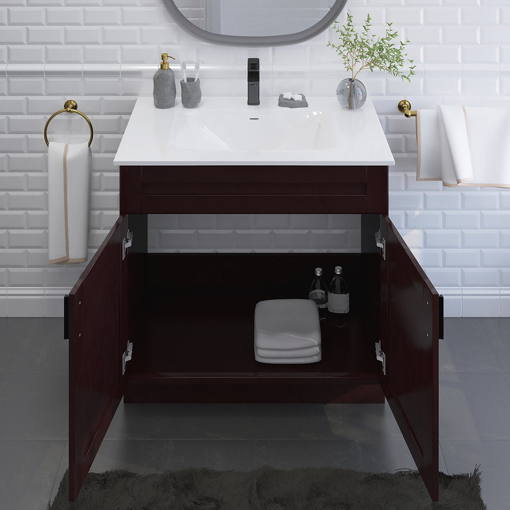 RTA Espresso Shaker 36" Freestanding Bathroom Vanity Sink Base with Optional Quartz or Ceramic Countertop