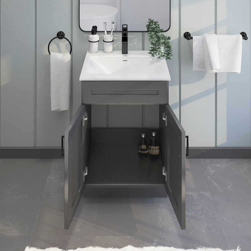 RTA Dark Grey Shaker 24" Freestanding Bathroom Vanity Sink Base with Optional Quartz or Ceramic Countertop