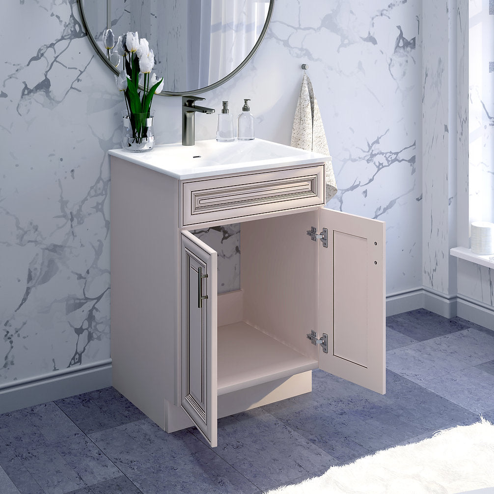 RTA Antique White Raised Panel 24" Freestanding Bathroom Vanity Sink Base with Optional Quartz or Ceramic Countertop