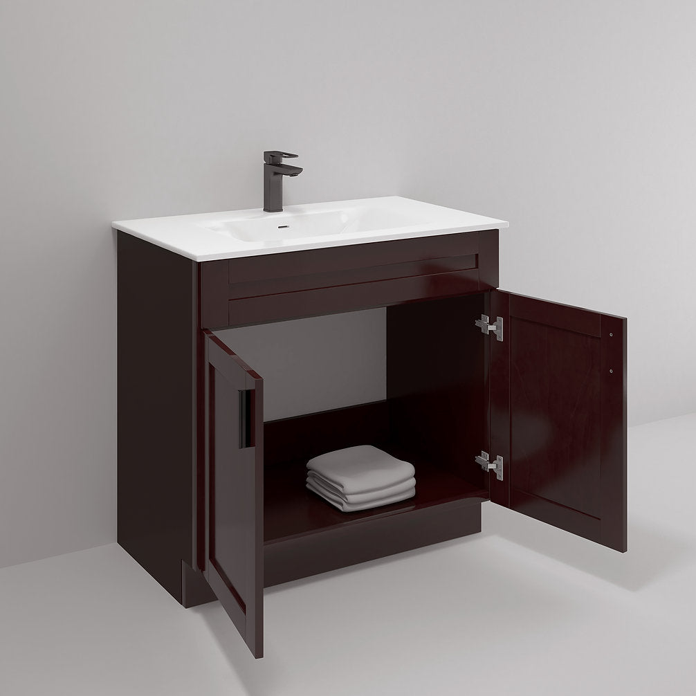 RTA Espresso Shaker 36" Freestanding Bathroom Vanity Sink Base with Optional Quartz or Ceramic Countertop