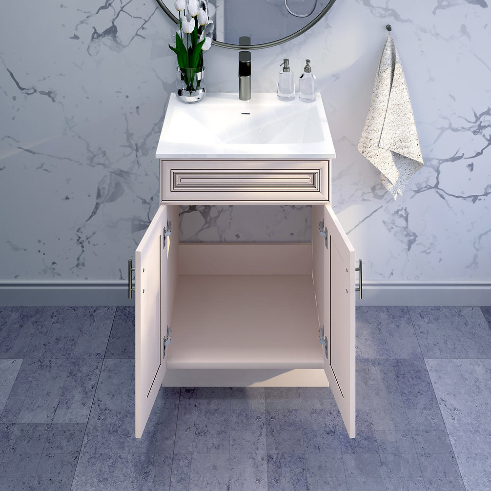 RTA Antique White Raised Panel 24" Freestanding Bathroom Vanity Sink Base with Optional Quartz or Ceramic Countertop