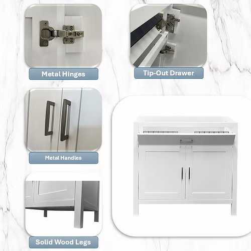 Newport 30" Freestanding Bathroom Vanity with Solid Surface Integrated Sink Top