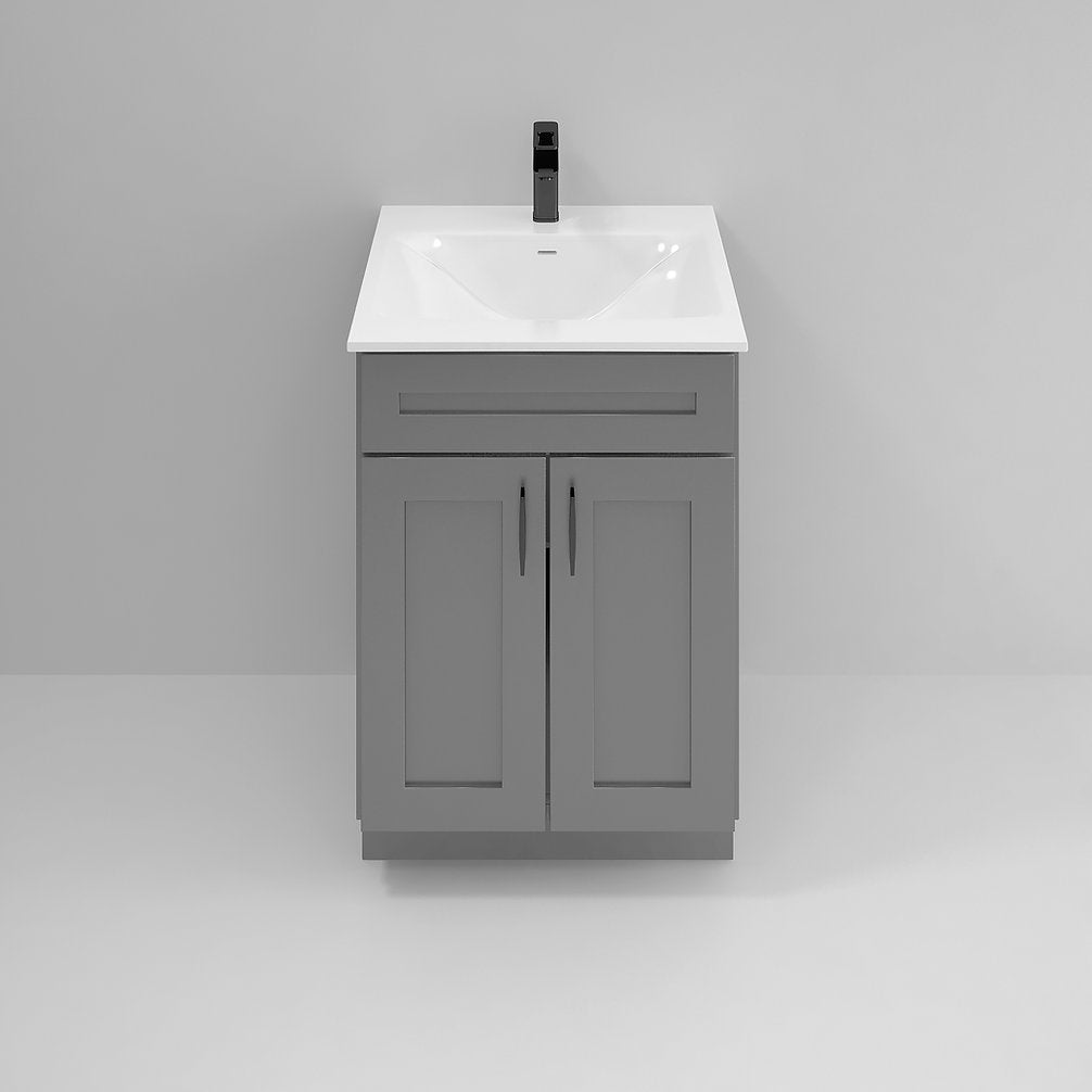 RTA Dark Grey Shaker 24" Freestanding Bathroom Vanity Sink Base with Optional Quartz or Ceramic Countertop