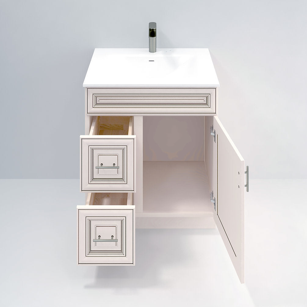 RTA Antique White Raised Panel 30" Freestanding Bathroom Vanity Combo Base with Optional Quartz or Ceramic Countertop