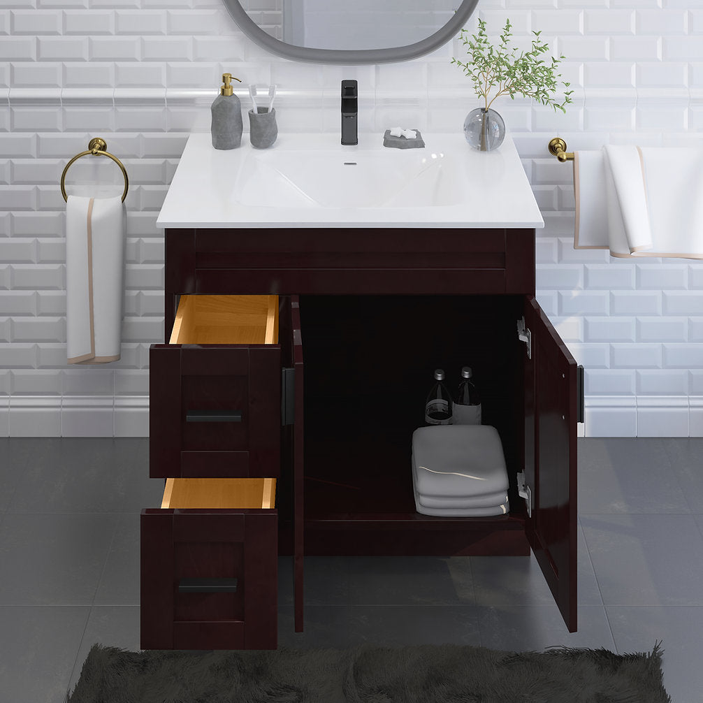 RTA Espresso Shaker 36" Freestanding Bathroom Vanity Combo Base with Optional Quartz or Ceramic Countertop