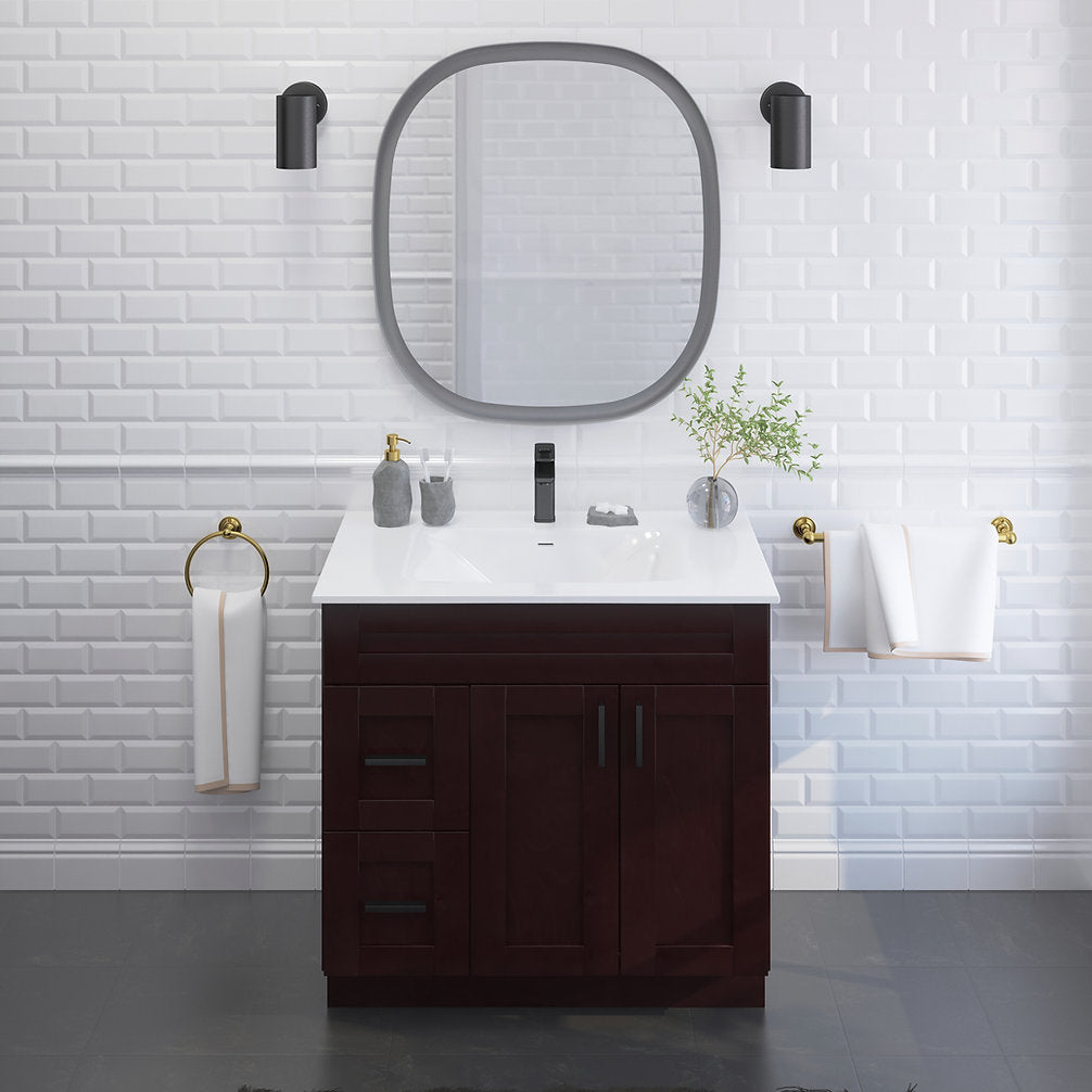 RTA Espresso Shaker 36" Freestanding Bathroom Vanity Combo Base with Optional Quartz or Ceramic Countertop