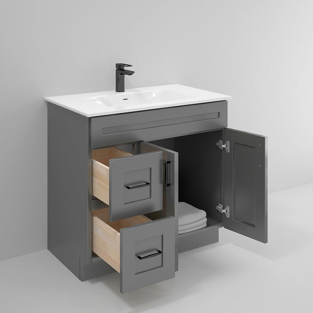 RTA Dark Grey Shaker 36" Freestanding Bathroom Vanity Combo Base with Optional Quartz or Ceramic Countertop