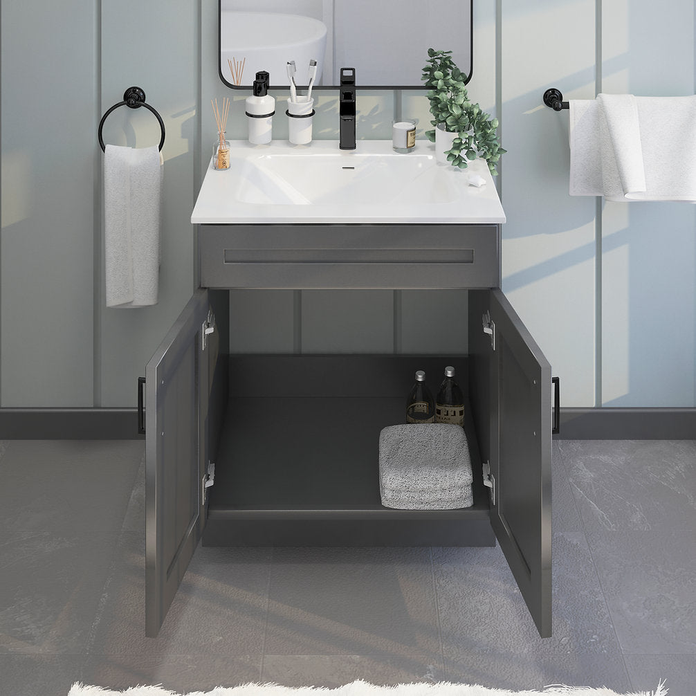 RTA Dark Grey Shaker 30" Freestanding Bathroom Vanity Sink Base with Optional Quartz or Ceramic Countertop