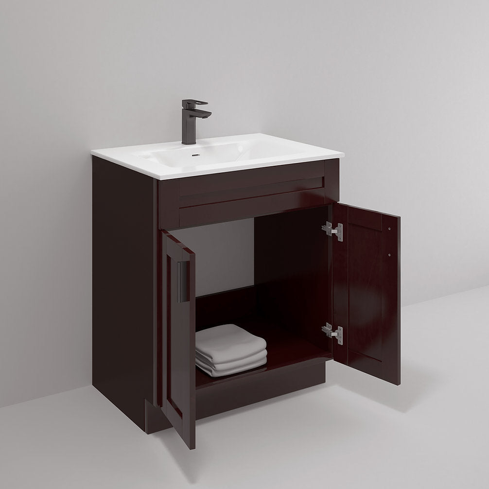 RTA Espresso Shaker 30" Freestanding Bathroom Vanity Sink Base with Optional Quartz or Ceramic Countertop