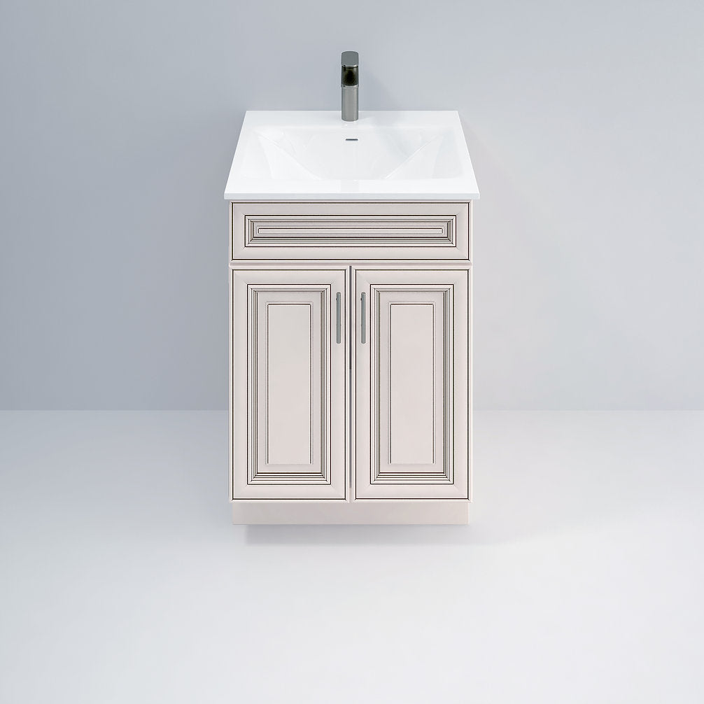 RTA Antique White Raised Panel 24" Freestanding Bathroom Vanity Sink Base with Optional Quartz or Ceramic Countertop