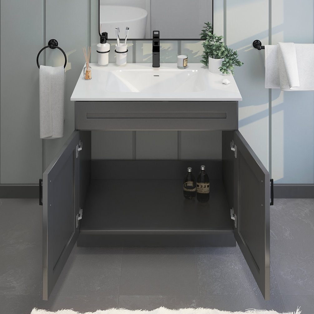 RTA Dark Grey Shaker 36" Freestanding Bathroom Vanity Sink Base with Optional Quartz or Ceramic Countertop