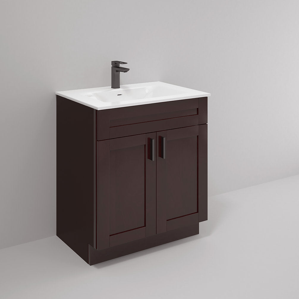 RTA Espresso Shaker 30" Freestanding Bathroom Vanity Sink Base with Optional Quartz or Ceramic Countertop