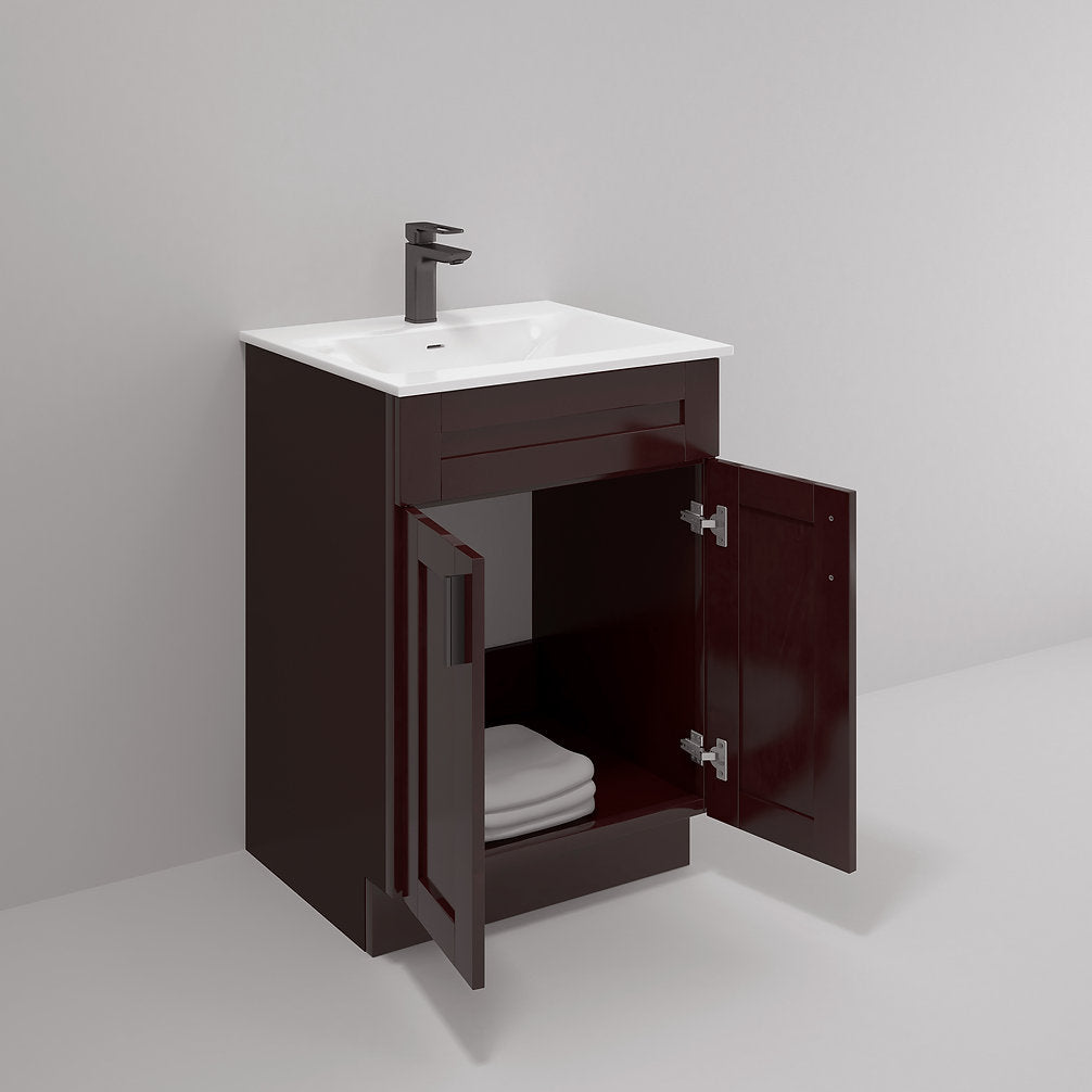 RTA Espresso Shaker 24" Freestanding Bathroom Vanity Sink Base with Optional Quartz or Ceramic Countertop