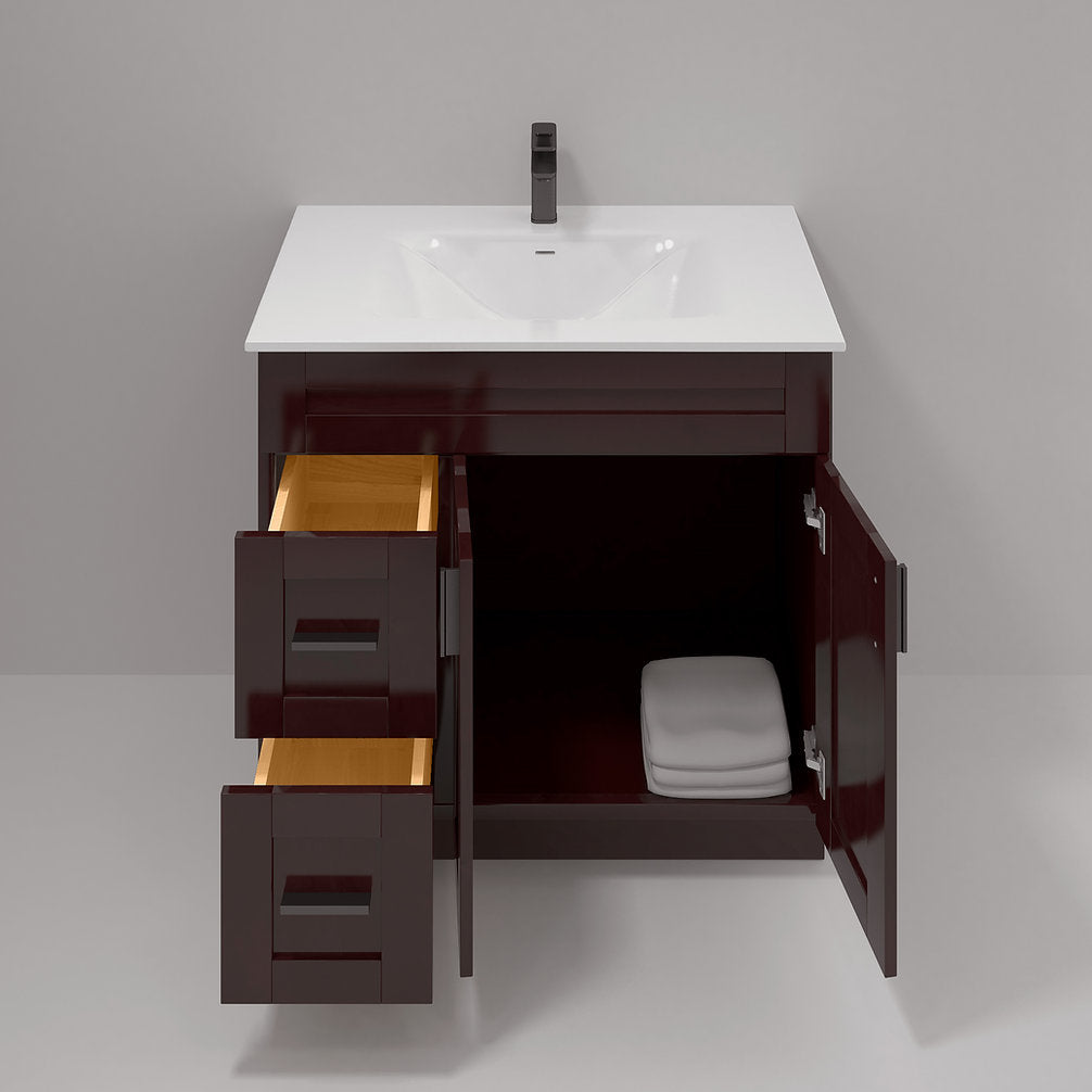 RTA Espresso Shaker 36" Freestanding Bathroom Vanity Combo Base with Optional Quartz or Ceramic Countertop