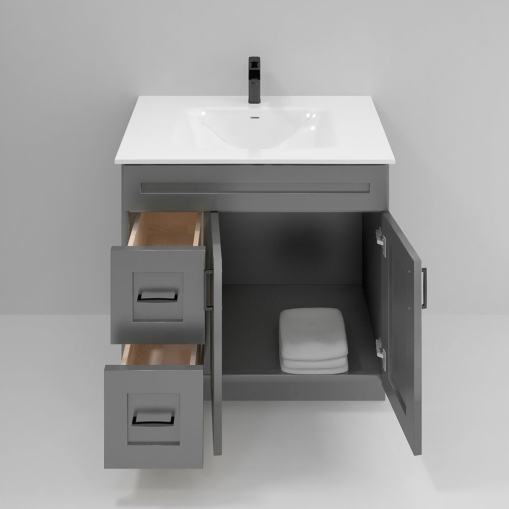 RTA Dark Grey Shaker 36" Freestanding Bathroom Vanity Combo Base with Optional Quartz or Ceramic Countertop