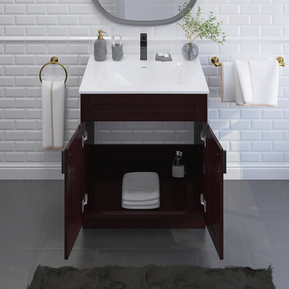 RTA Espresso Shaker 30" Freestanding Bathroom Vanity Sink Base with Optional Quartz or Ceramic Countertop