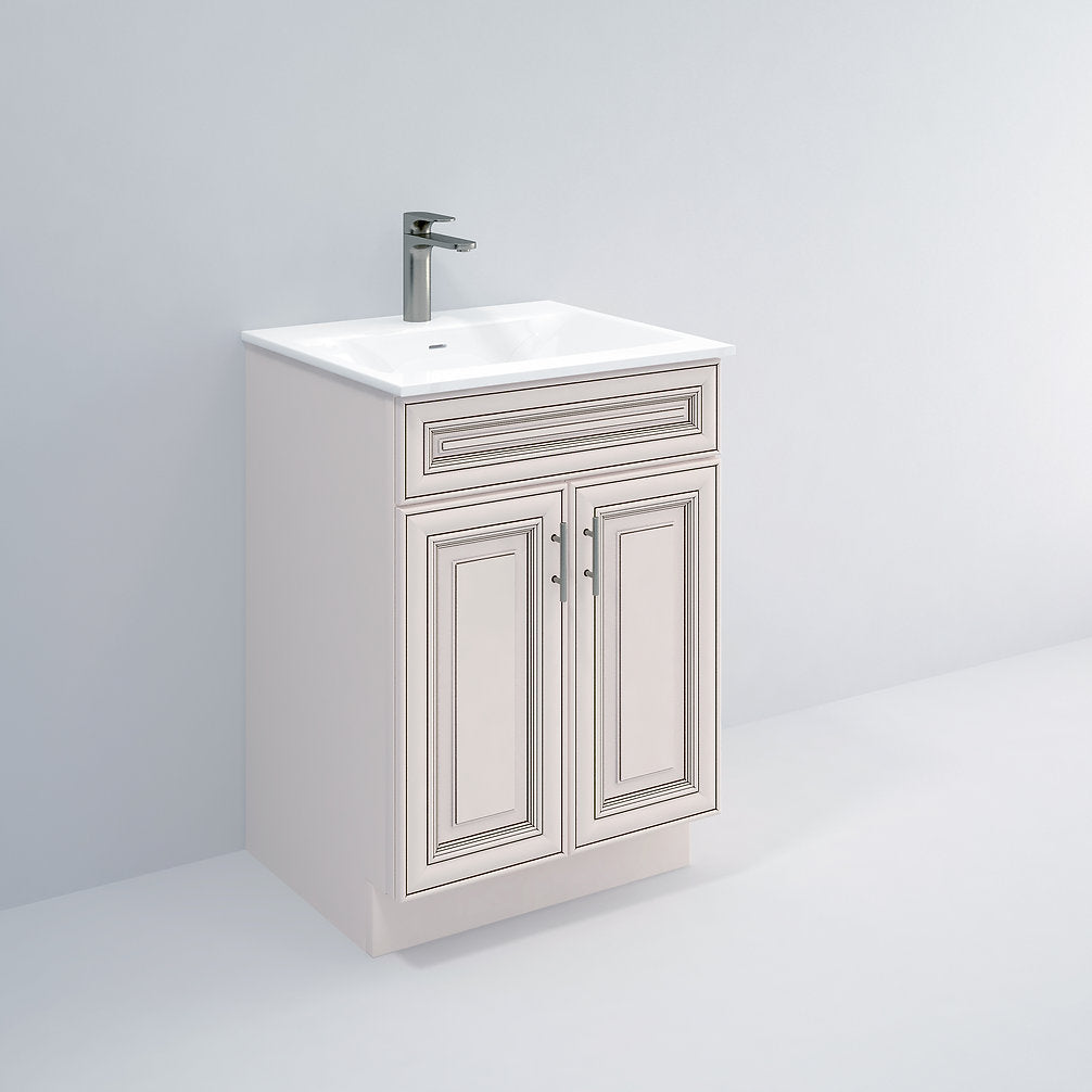 RTA Antique White Raised Panel 24" Freestanding Bathroom Vanity Sink Base with Optional Quartz or Ceramic Countertop