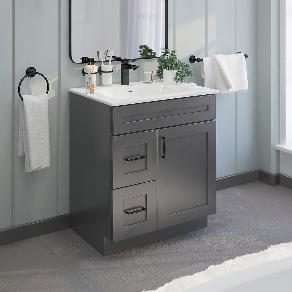 RTA Dark Grey Shaker 30" Freestanding Bathroom Vanity Combo Base with Optional Quartz or Ceramic Countertop