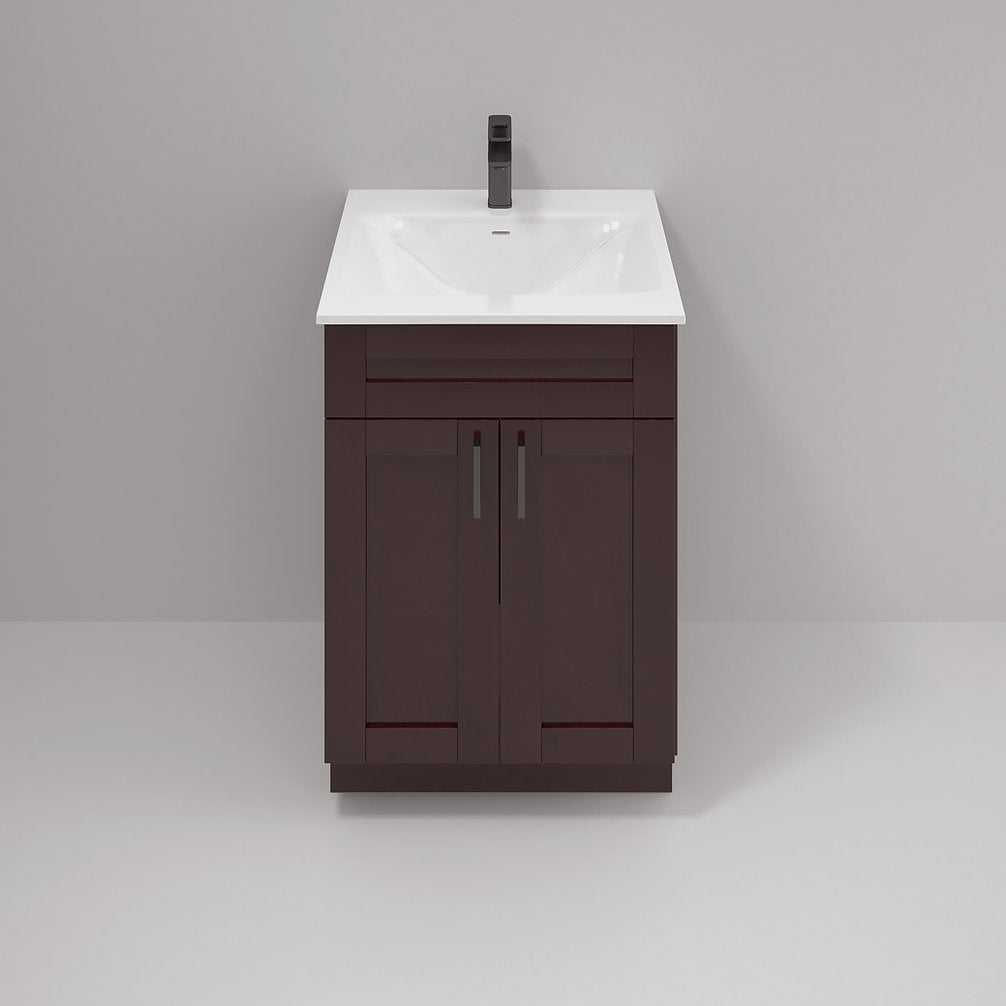 RTA Espresso Shaker 24" Freestanding Bathroom Vanity Sink Base with Optional Quartz or Ceramic Countertop