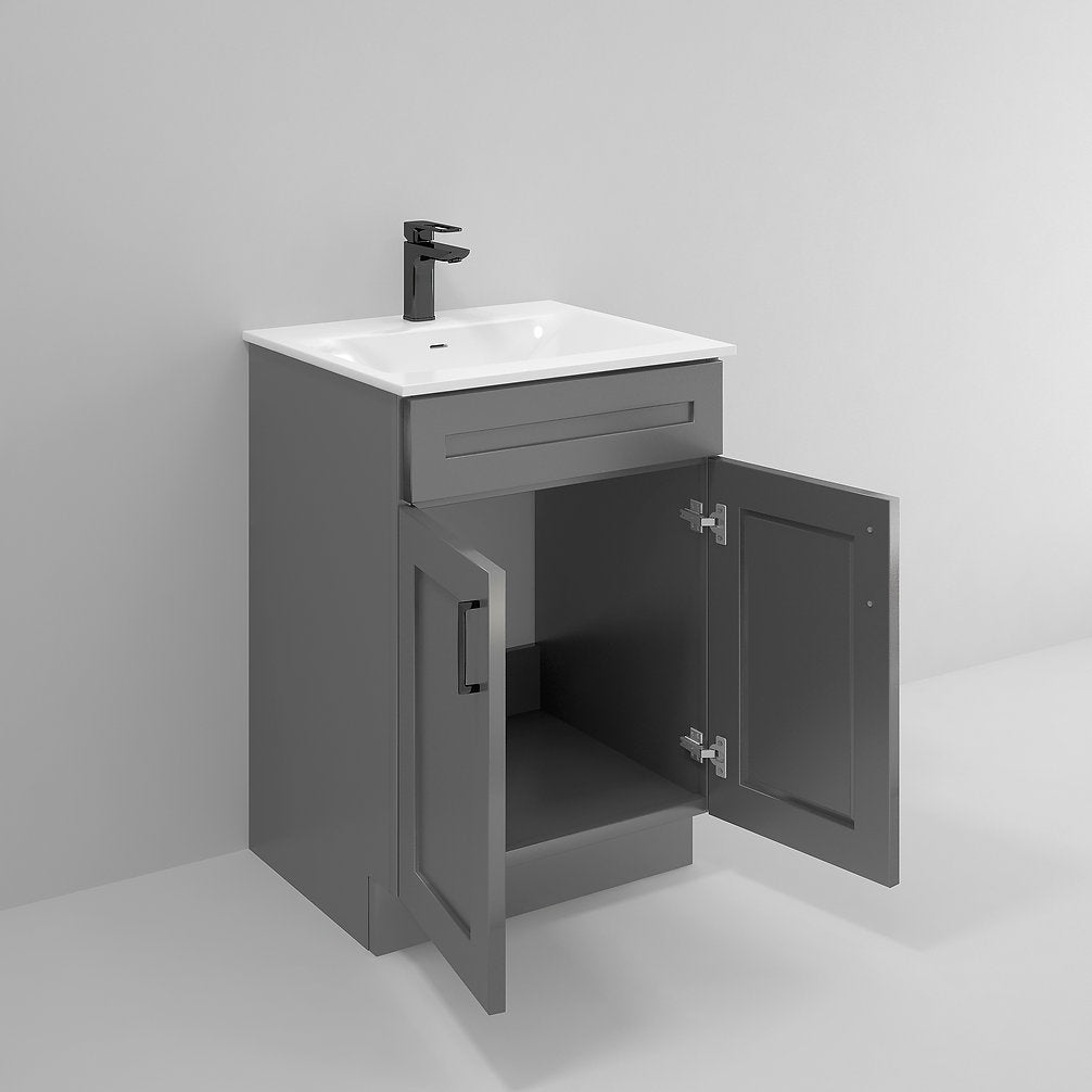 RTA Dark Grey Shaker 24" Freestanding Bathroom Vanity Sink Base with Optional Quartz or Ceramic Countertop