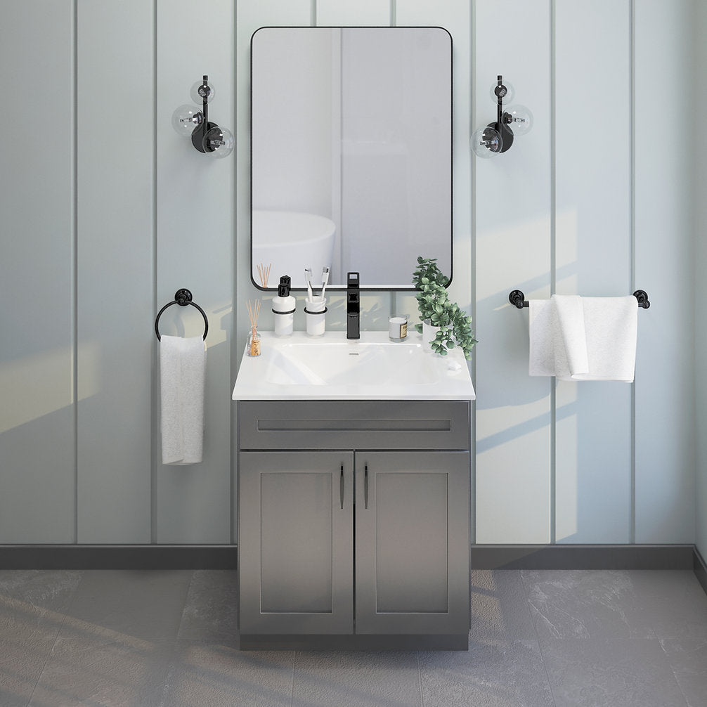 RTA Dark Grey Shaker 30" Freestanding Bathroom Vanity Sink Base with Optional Quartz or Ceramic Countertop