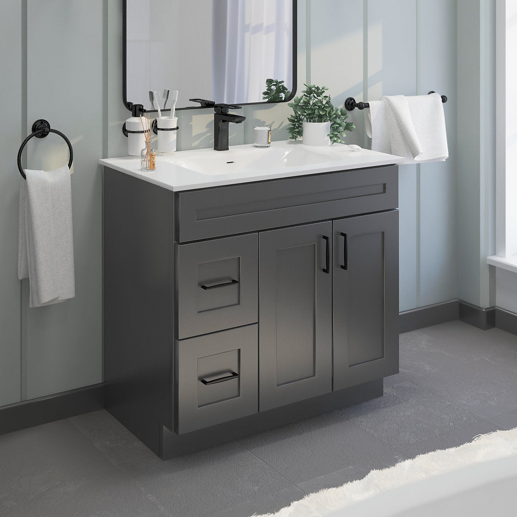RTA Dark Grey Shaker 36" Freestanding Bathroom Vanity Combo Base with Optional Quartz or Ceramic Countertop