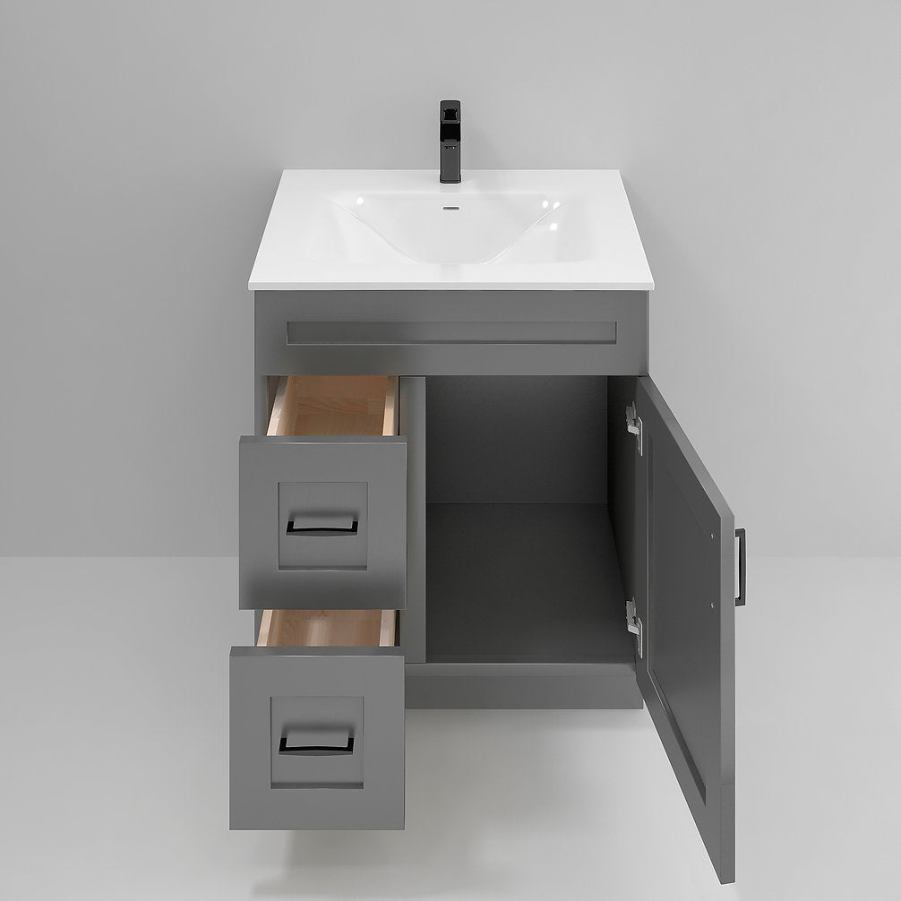 RTA Dark Grey Shaker 30" Freestanding Bathroom Vanity Combo Base with Optional Quartz or Ceramic Countertop