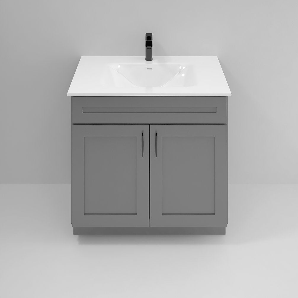 RTA Dark Grey Shaker 36" Freestanding Bathroom Vanity Sink Base with Optional Quartz or Ceramic Countertop