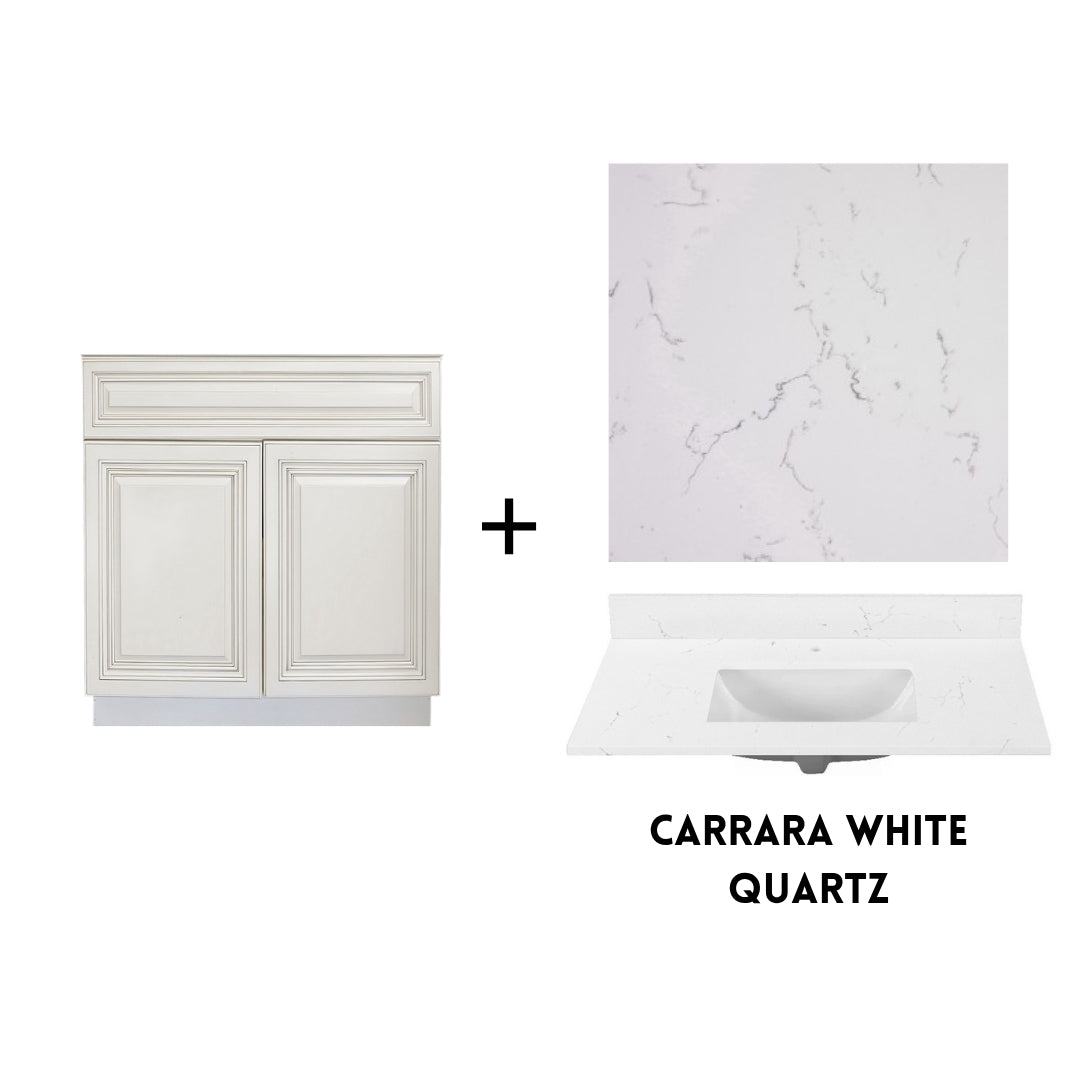 RTA Antique White Raised Panel 30" Freestanding Bathroom Vanity Sink Base with Optional Quartz or Ceramic Countertop